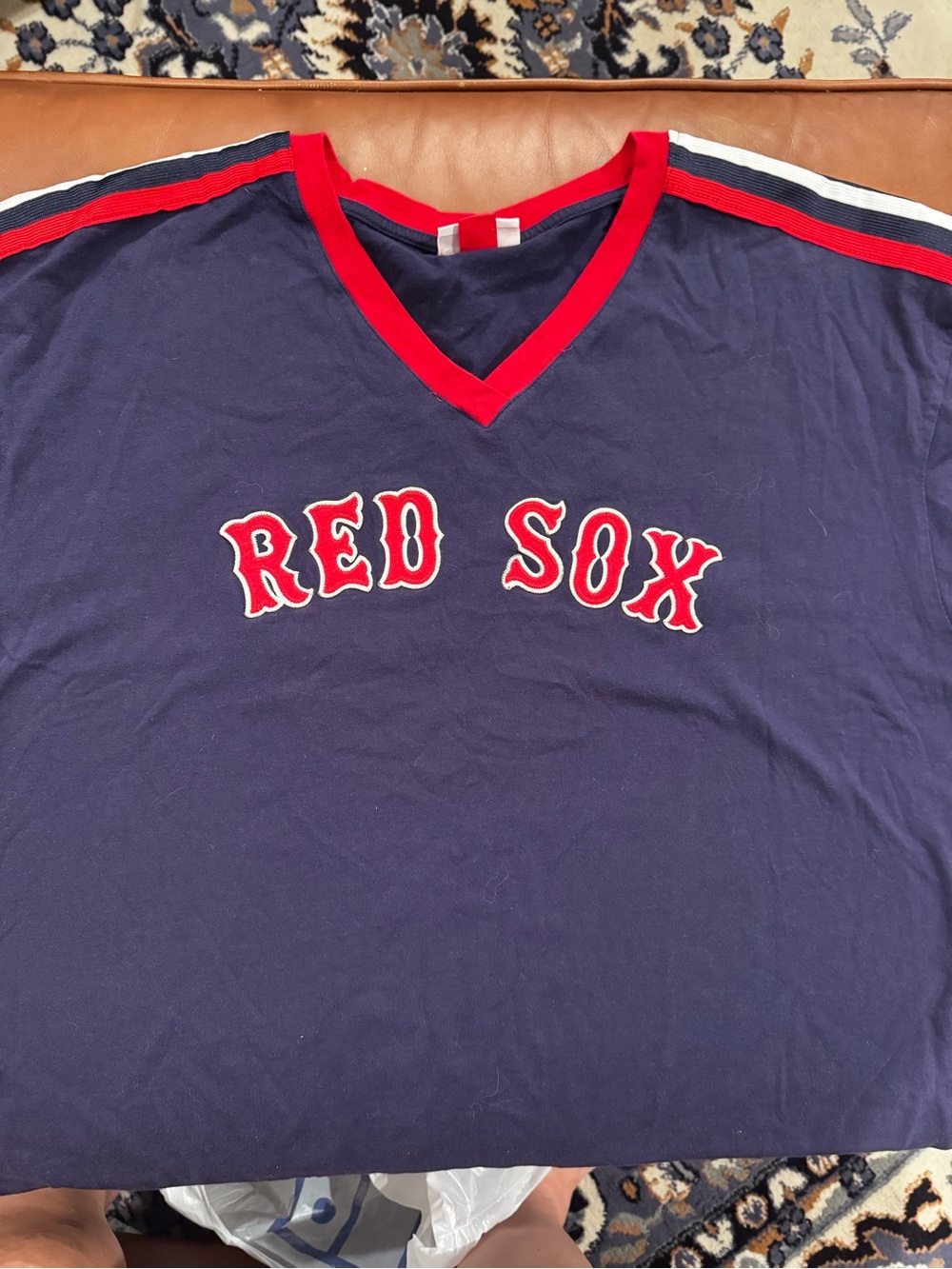 Mitchell & Ness Red Sox Navy V-Neck Tee with Red Trim